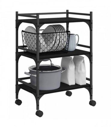 vidaXL Kitchen Trolley Black Oak 50 x 35 x 75.5 cm Engineered Wood
