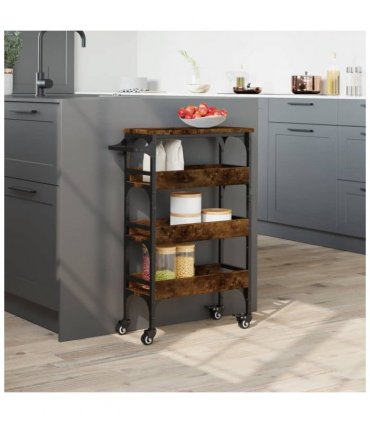 vidaXL Kitchen Trolley Smoked Oak 53x20x76 cm Engineered Wood