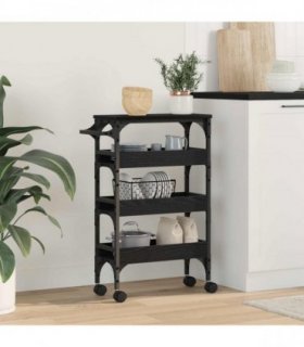 vidaXL Kitchen Trolley Black Oak 53 x 20 x 76 cm Engineered Wood