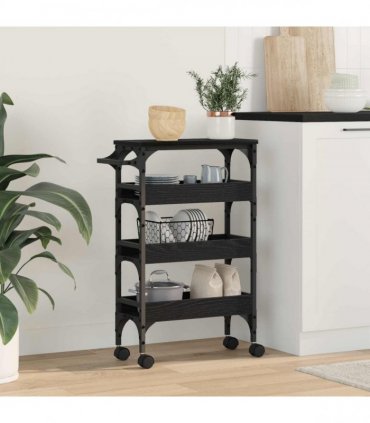 vidaXL Kitchen Trolley Black Oak 53 x 20 x 76 cm Engineered Wood