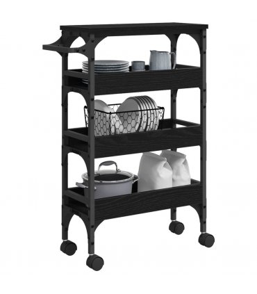 vidaXL Kitchen Trolley Black Oak 53 x 20 x 76 cm Engineered Wood