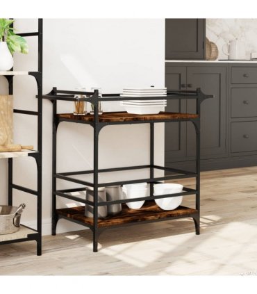 vidaXL Kitchen Trolley Smoked Oak 82x40x78.5 cm Engineered Wood