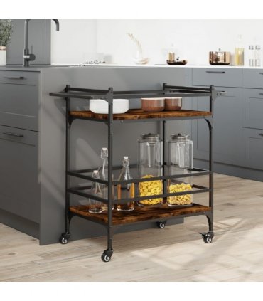 vidaXL Kitchen Trolley Smoked Oak 82x40x78.5 cm Engineered Wood