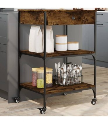 vidaXL Kitchen Trolley Smoked Oak 60x48x89.5 cm Engineered Wood