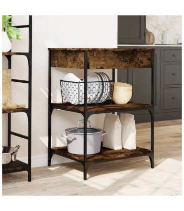 vidaXL Kitchen Trolley Smoked Oak 60x48x89.5 cm Engineered Wood