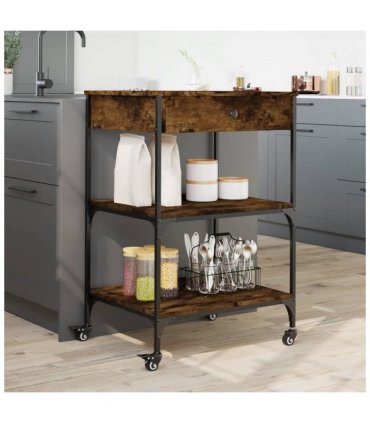 vidaXL Kitchen Trolley Smoked Oak 60x48x89.5 cm Engineered Wood