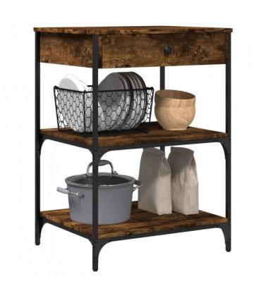 vidaXL Kitchen Trolley Smoked Oak 60x48x89.5 cm Engineered Wood