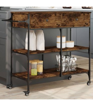 vidaXL Kitchen Trolley Smoked Oak 105x42x95 cm Engineered Wood