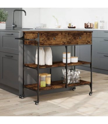 vidaXL Kitchen Trolley Smoked Oak 105x42x95 cm Engineered Wood