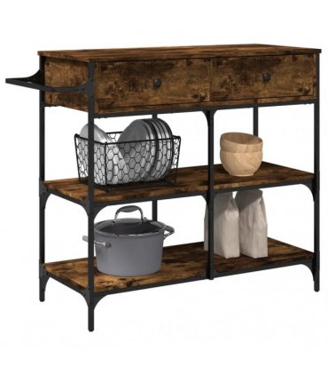 vidaXL Kitchen Trolley Smoked Oak 105x42x95 cm Engineered Wood