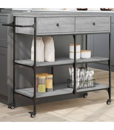 vidaXL Kitchen Trolley Grey Sonoma 105x42x95 cm Engineered Wood