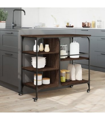 vidaXL Kitchen Trolley Brown Oak 100x45x89.5 cm Engineered Wood