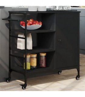 vidaXL Kitchen Trolley Black 87.5x38.5x84.5 cm Engineered Wood