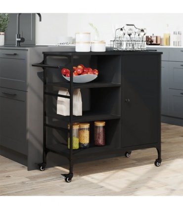 vidaXL Kitchen Trolley Black 87.5x38.5x84.5 cm Engineered Wood