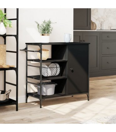 vidaXL Kitchen Trolley Black 87.5x38.5x84.5 cm Engineered Wood