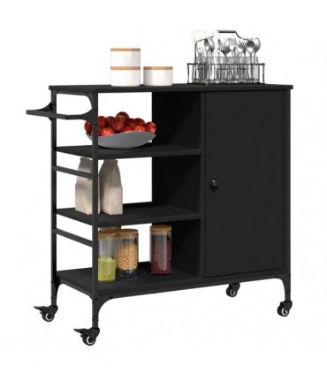 vidaXL Kitchen Trolley Black 87.5x38.5x84.5 cm Engineered Wood