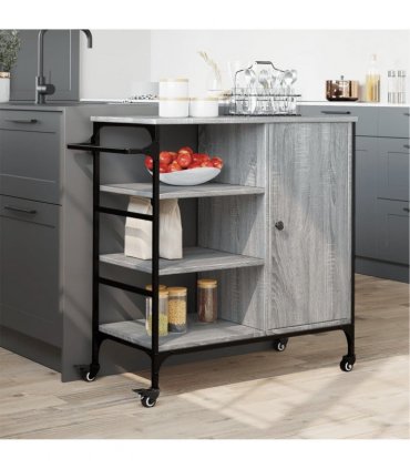 vidaXL Kitchen Trolley Grey Sonoma 87.5x38.5x84.5 cm Engineered Wood