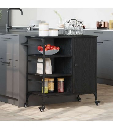 vidaXL Kitchen Trolley Black Oak 87.5 x 39 x 84.5 cm Engineered Wood