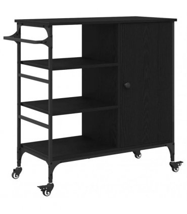 vidaXL Kitchen Trolley Black Oak 87.5 x 39 x 84.5 cm Engineered Wood