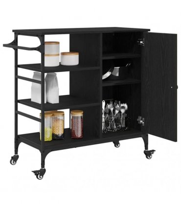 vidaXL Kitchen Trolley Black Oak 87.5 x 39 x 84.5 cm Engineered Wood