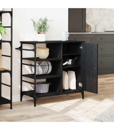 vidaXL Kitchen Trolley Black Oak 87.5 x 39 x 84.5 cm Engineered Wood