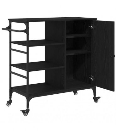 vidaXL Kitchen Trolley Black Oak 87.5 x 39 x 84.5 cm Engineered Wood