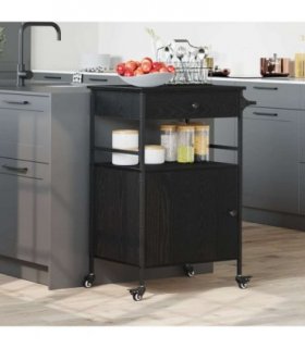 vidaXL Kitchen Trolley Black Oak 56 x 43 x 89.5 cm Engineered Wood