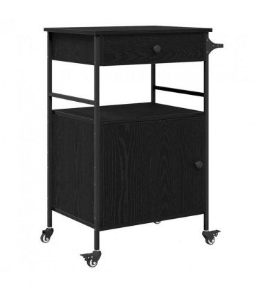 vidaXL Kitchen Trolley Black Oak 56 x 43 x 89.5 cm Engineered Wood