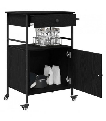 vidaXL Kitchen Trolley Black Oak 56 x 43 x 89.5 cm Engineered Wood