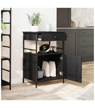 vidaXL Kitchen Trolley Black Oak 56 x 43 x 89.5 cm Engineered Wood