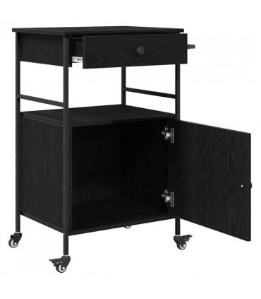 vidaXL Kitchen Trolley Black Oak 56 x 43 x 89.5 cm Engineered Wood