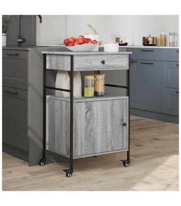 vidaXL Kitchen Trolley Grey Sonoma 56x43x89.5 cm Engineered Wood