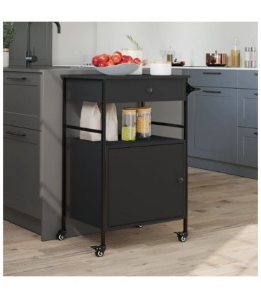 vidaXL Kitchen Trolley Black 56x43x89.5 cm Engineered Wood