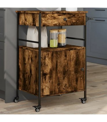 vidaXL Kitchen Trolley Smoked Oak 56x43x89.5 cm Engineered Wood