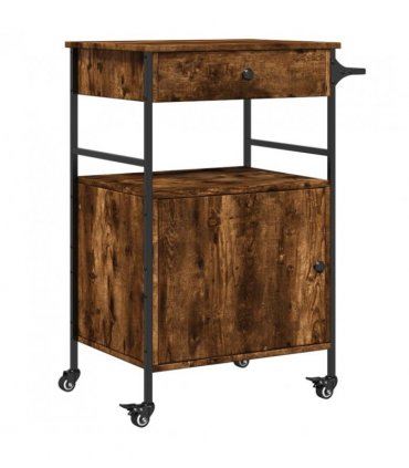 vidaXL Kitchen Trolley Smoked Oak 56x43x89.5 cm Engineered Wood