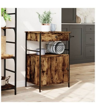 vidaXL Kitchen Trolley Smoked Oak 56x43x89.5 cm Engineered Wood