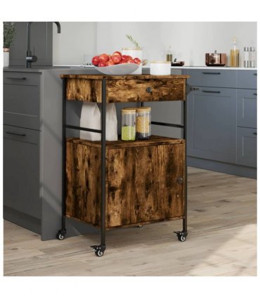 vidaXL Kitchen Trolley Smoked Oak 56x43x89.5 cm Engineered Wood