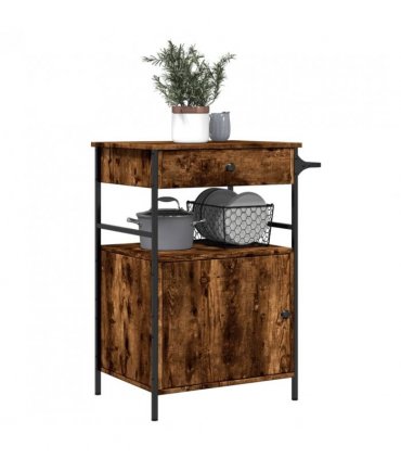 vidaXL Kitchen Trolley Smoked Oak 56x43x89.5 cm Engineered Wood