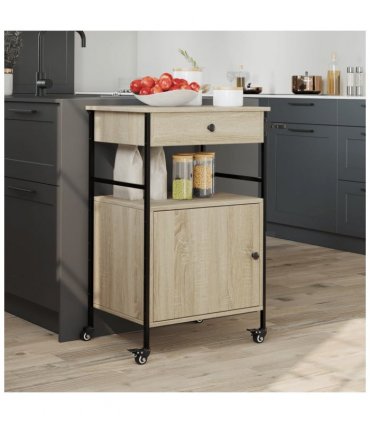 vidaXL Kitchen Trolley Sonoma Oak 56x43x89.5 cm Engineered Wood