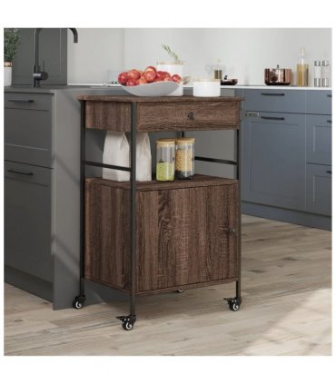 vidaXL Kitchen Trolley Brown Oak 56x43x89.5 cm Engineered Wood
