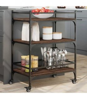 vidaXL Kitchen Trolley Brown Oak 65x40x86.5 cm Engineered Wood