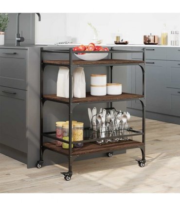 vidaXL Kitchen Trolley Brown Oak 65x40x86.5 cm Engineered Wood