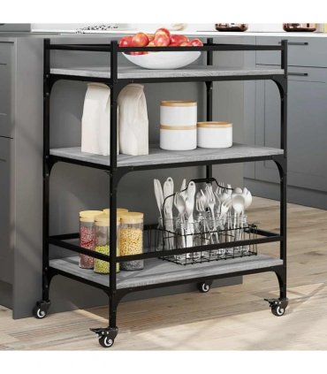 vidaXL Kitchen Trolley Grey Sonoma 65x40x86.5 cm Engineered Wood