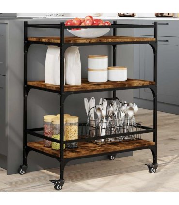 vidaXL Kitchen Trolley Smoked Oak 65x40x86.5 cm Engineered Wood