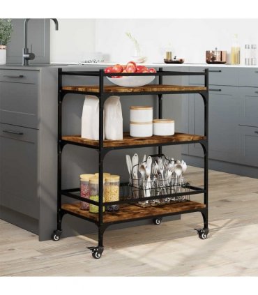 vidaXL Kitchen Trolley Smoked Oak 65x40x86.5 cm Engineered Wood