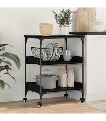 vidaXL Kitchen Trolley Black Oak 60 x 41 x 80.5 cm Engineered Wood