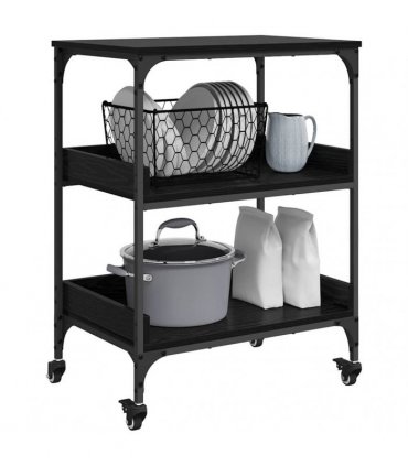 vidaXL Kitchen Trolley Black Oak 60 x 41 x 80.5 cm Engineered Wood