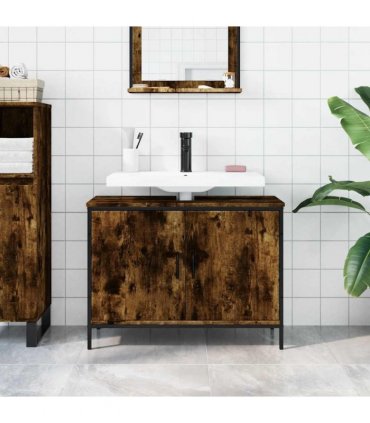 vidaXL Bathroom Sink Cabinet Smoked Oak 80x30x60 cm Engineered Wood