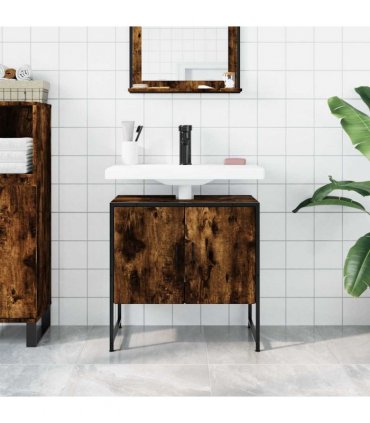 vidaXL Bathroom Sink Cabinet Smoked Oak 60x33x60 cm Engineered Wood