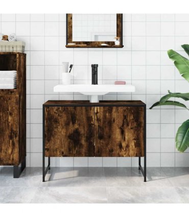 vidaXL Bathroom Sink Cabinet Smoked Oak 80x33x60 cm Engineered Wood